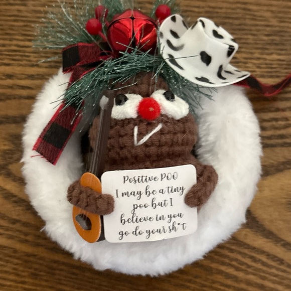 Positive Poo Cowboy Ornament with Hat and Sign - Picture 1 of 3